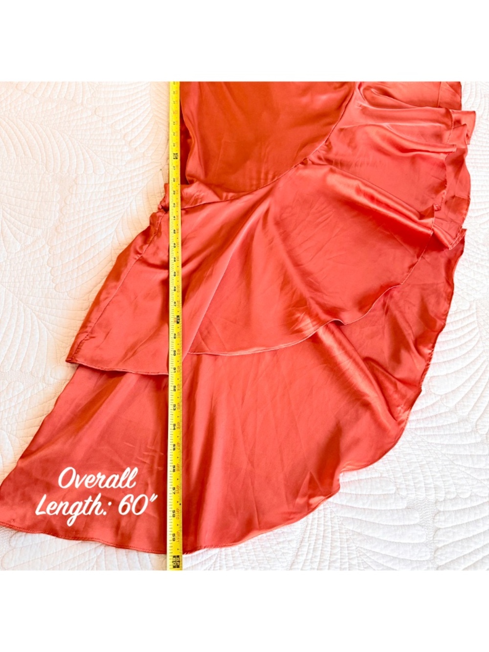 Sultry Flamenco Orange Satin One Shoulder Cutout Ruffle Formal Gown Luxxel Sz M - Picture 17 of 17